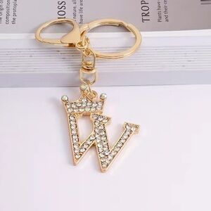 Fashion Key Chain English Alphabet letter W Metal & Rhinestone gold